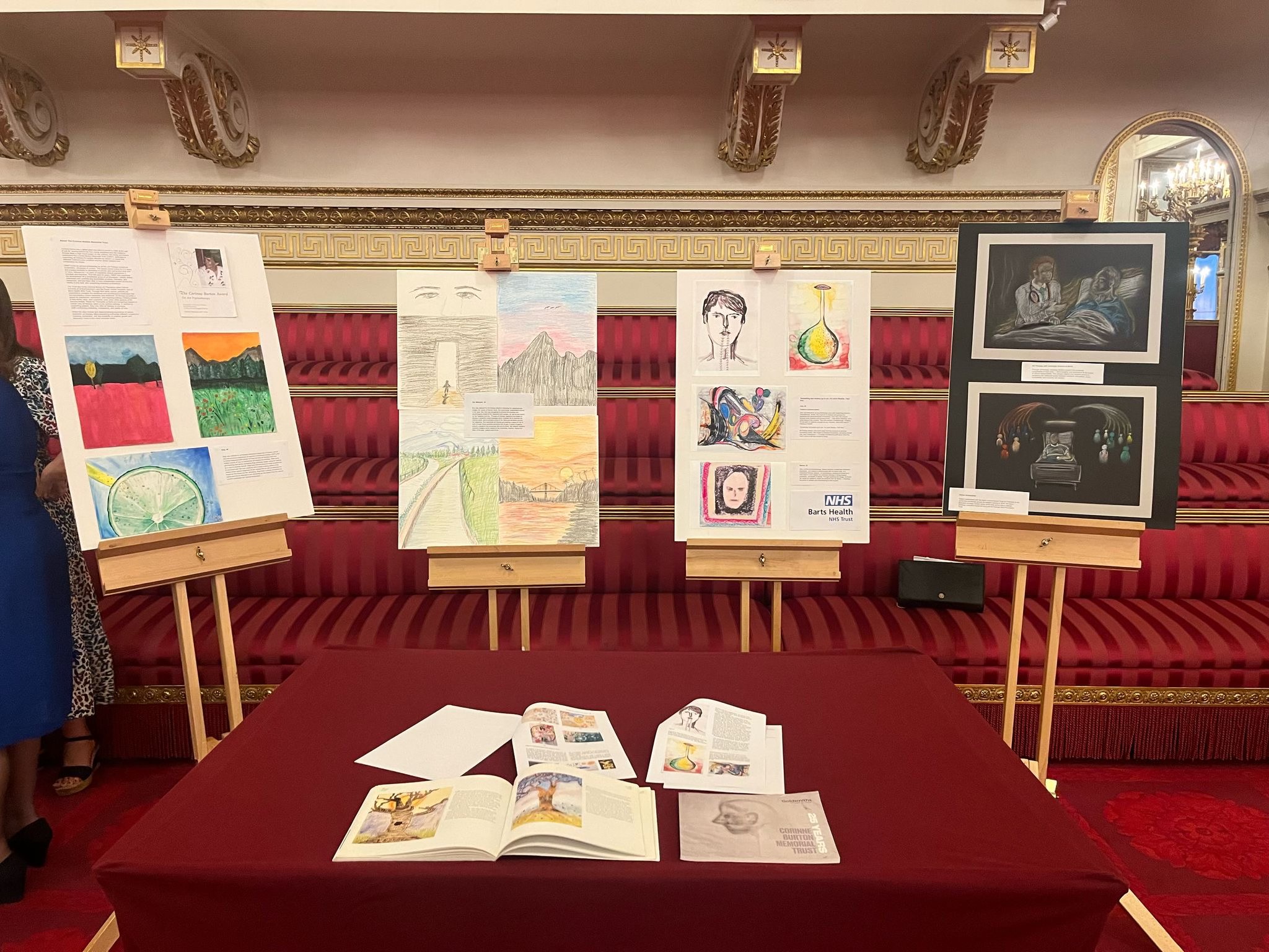 CBMT's display of patient artwork, books and research in the Throne Room at Buckingham Palace